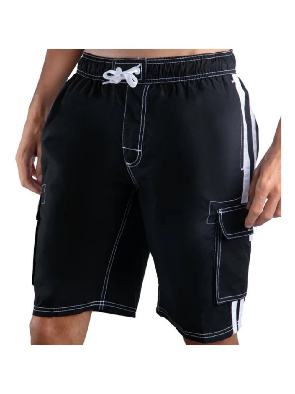 Kanu ✨ Barracuda Men's Swim Trunks Black & White 2X Cargo Shorts Style 7064X NWT